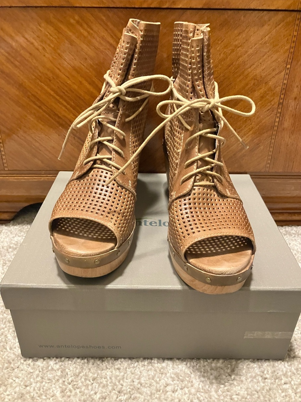 Antelope Open Toe Leather Booties